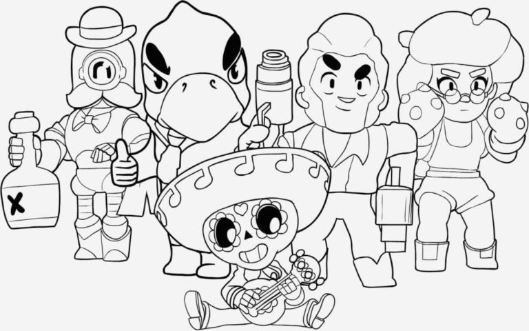 Coloriages Brawl Stars  Colt, Mortis, Leon, Bartaba, Penny, Spike, Corbac