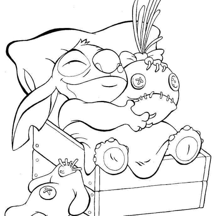 Coloriage Stitch mignon - Avec son doudou Disney