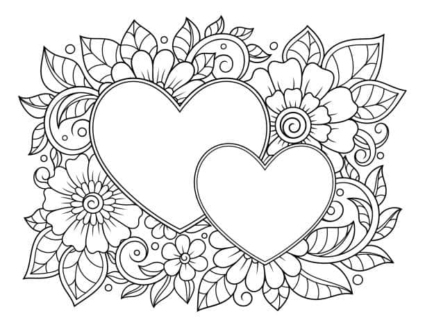 Coloriage de cœur avec des fleurs