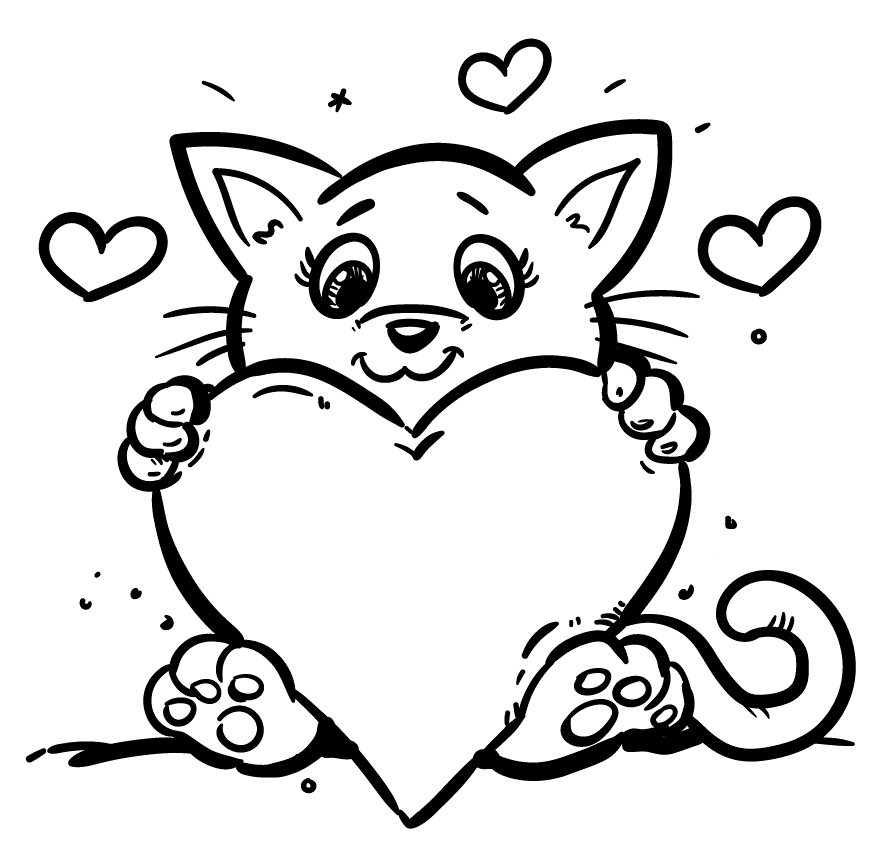 Coloriage cœur avec petit chat