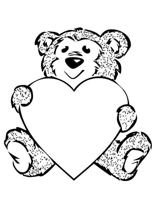 Coloriage cœur avec un petit ours en peluche